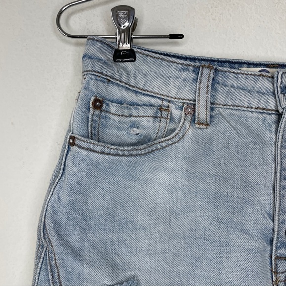 We The Free A-line Distressed Denim Blue Button Fly Mini Skirt - Picture 4 of 12